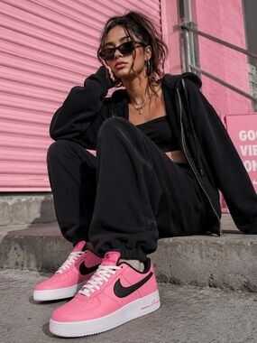 NIKE AIR FORCE 1 07 LV8 PINK GLAZE-BLACK-WHITE WM SZ 6
